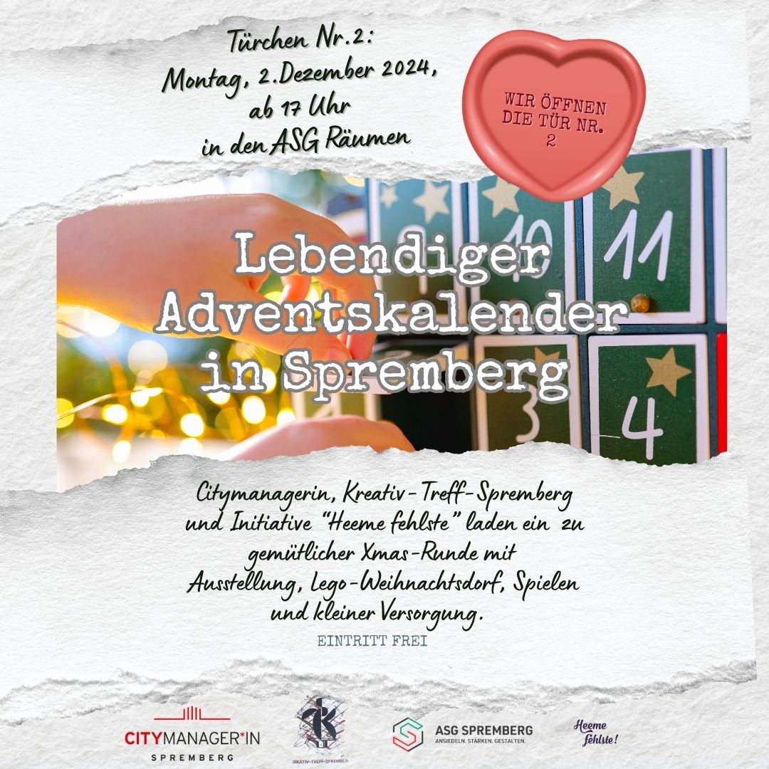 Einladung zur Öffnung des 2. Türchens beim Lebendigen Adventskalender in Spremberg
